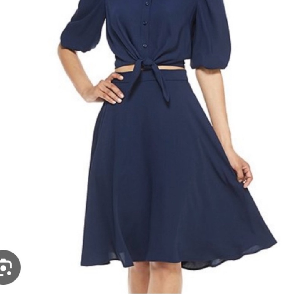 GAL MEETS GLAM Claudia Midi Skirt 4 Navy Blue Pockets Lined Flouncy Classic Read